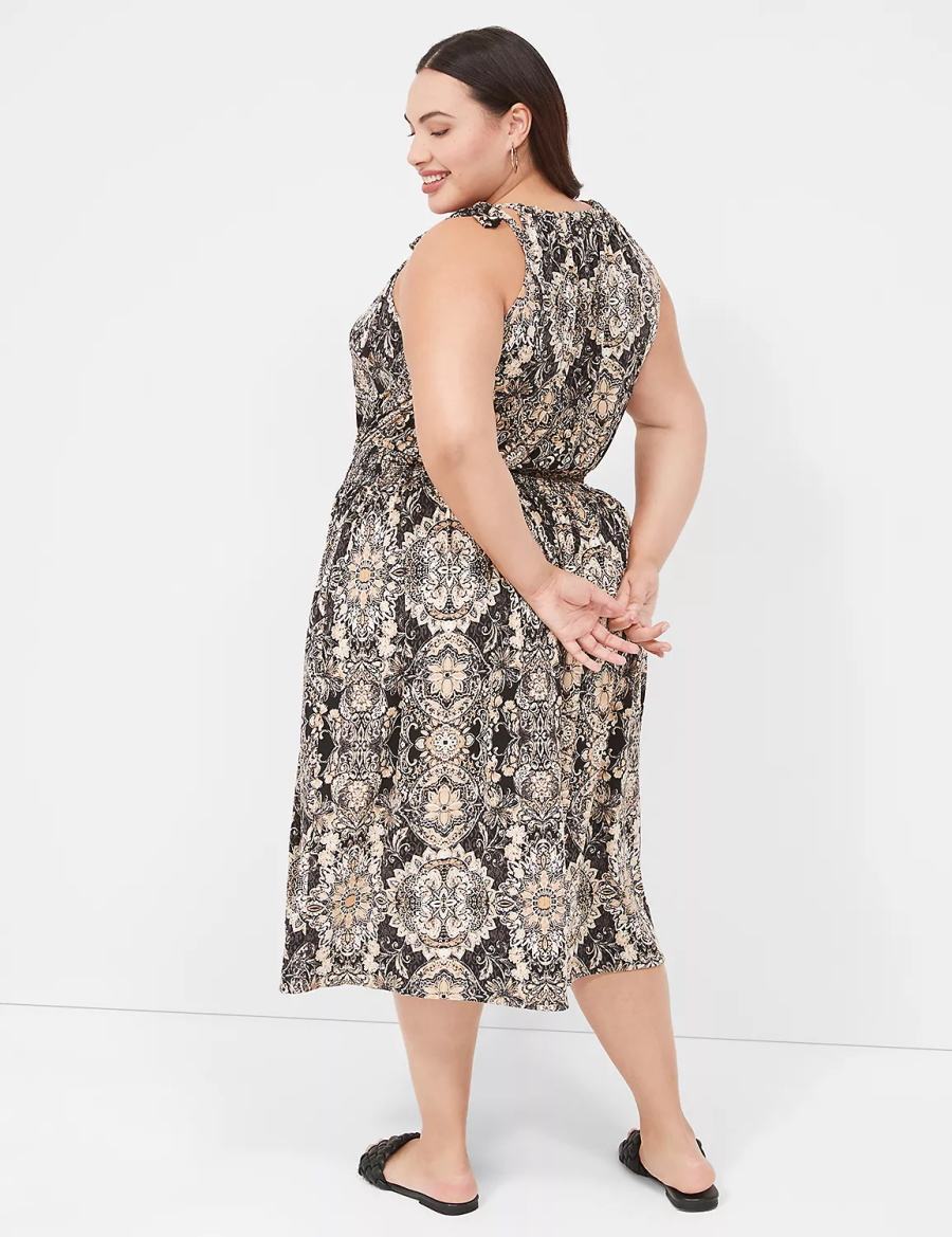 Lane Bryant Halter-Neck Smocked-Waist Jersey Abito Midi Donna Nere Colorate | TFL6727BB