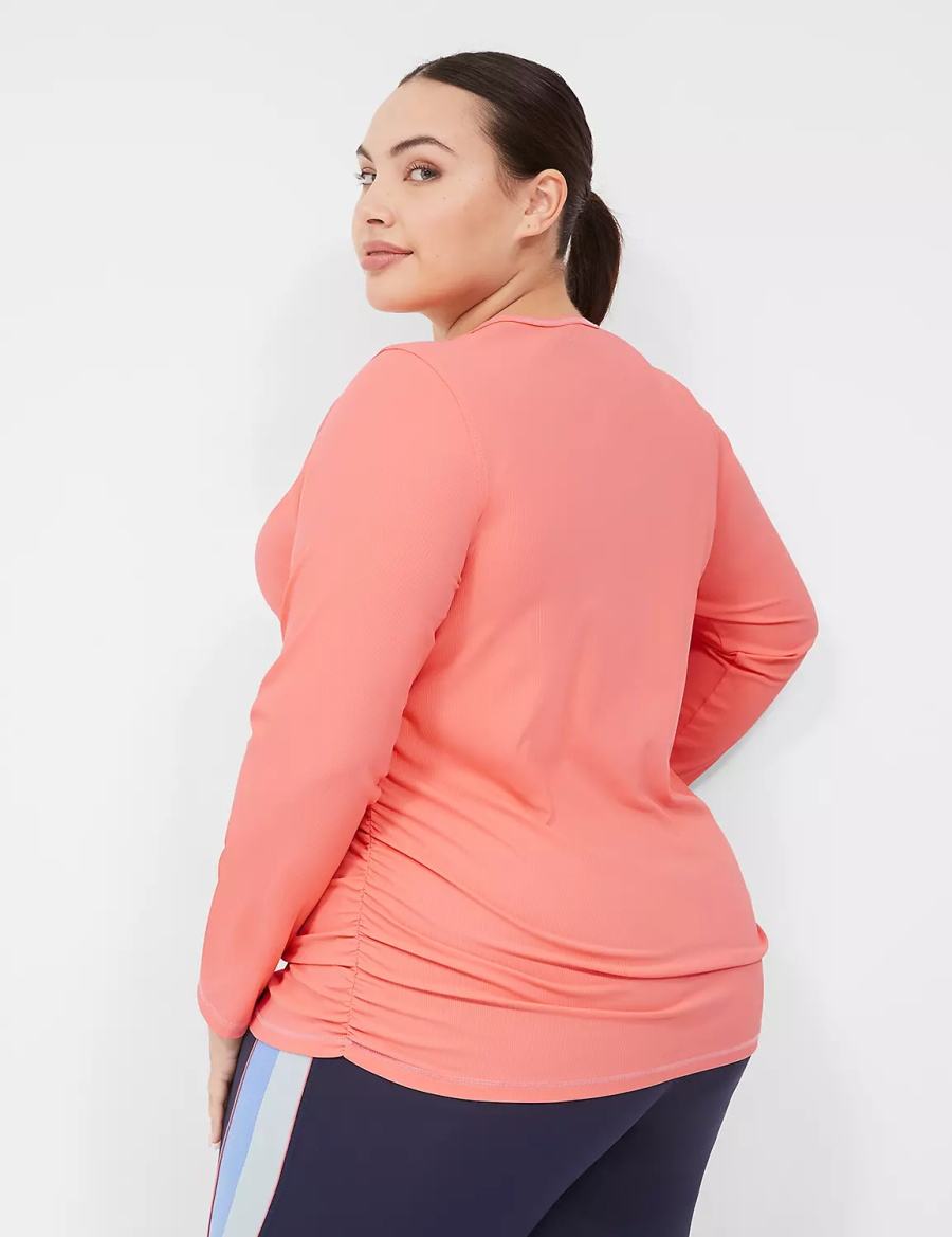 Lane Bryant LIVI Scoop-Neck Ruched Wicking Rib Top Magliette Donna Corallo | DKM1358AB