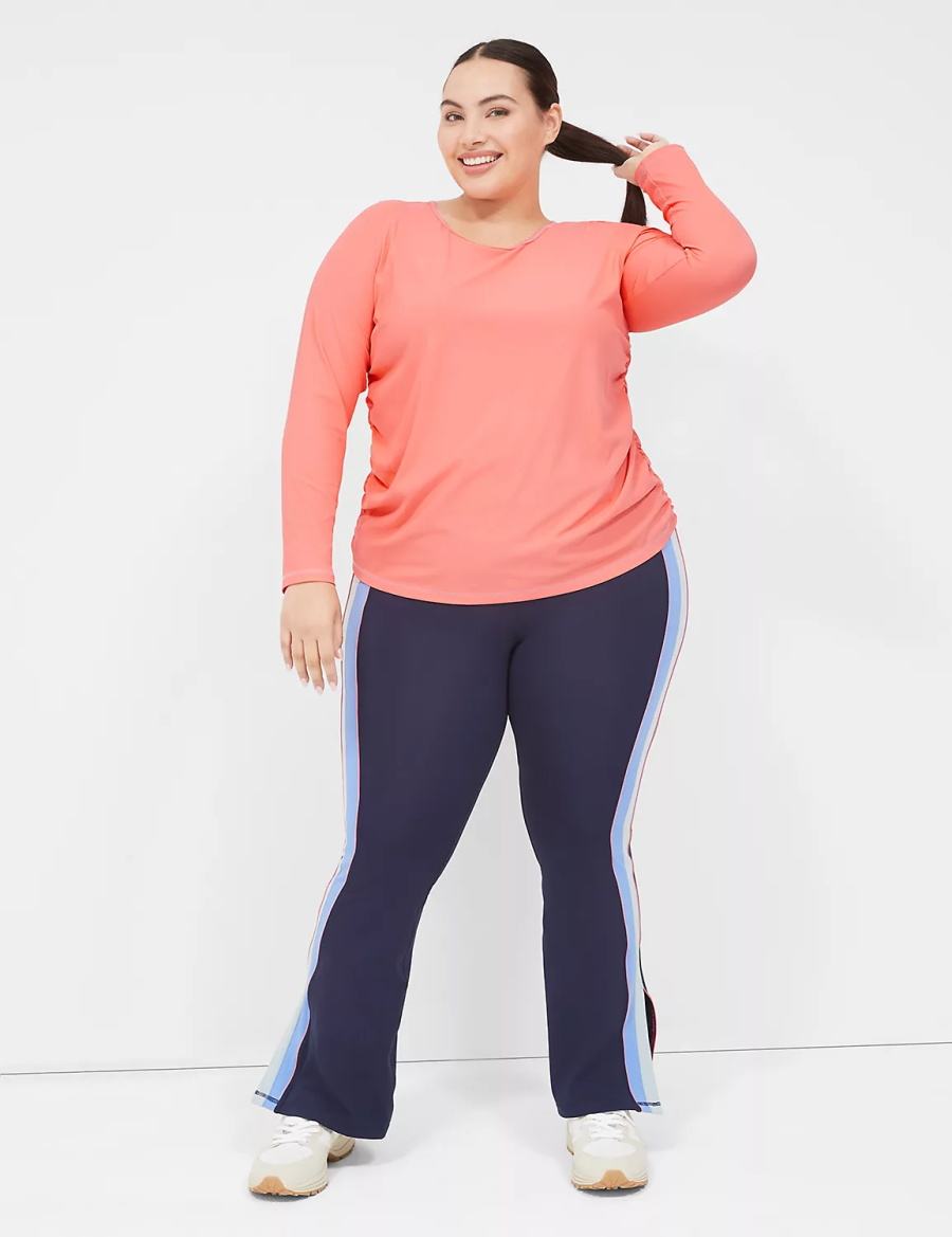 Lane Bryant LIVI Scoop-Neck Ruched Wicking Rib Top Magliette Donna Corallo | DKM1358AB