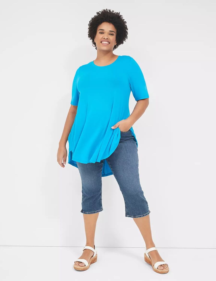 Lane Bryant Max Swing Perfect Sleeve Crew-Neck Tee Magliette Donna Blu | SGP664IX