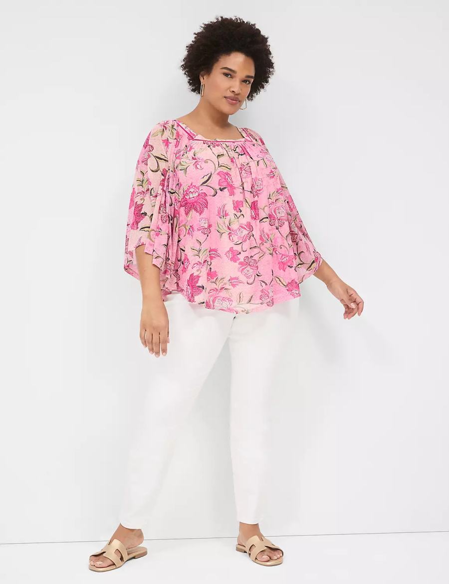 Lane Bryant Relaxed Square-Neck Trimmed Circle Drama Top Camicetta Donna Rosa | ERC1758NW